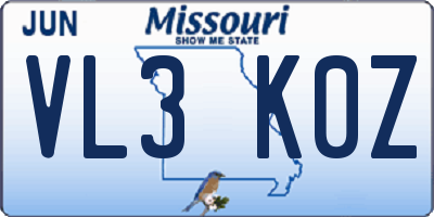 MO license plate VL3K0Z