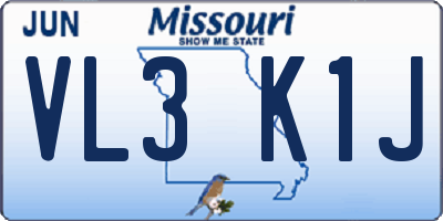 MO license plate VL3K1J