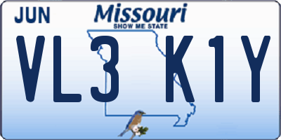 MO license plate VL3K1Y