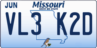 MO license plate VL3K2D