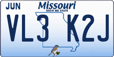 MO license plate VL3K2J