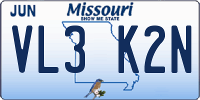 MO license plate VL3K2N
