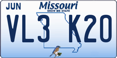 MO license plate VL3K2O