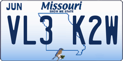 MO license plate VL3K2W