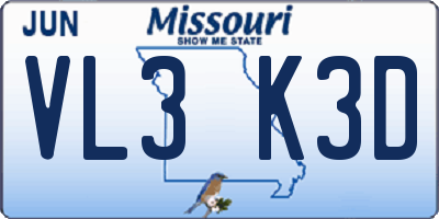 MO license plate VL3K3D