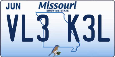 MO license plate VL3K3L
