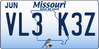 MO license plate VL3K3Z