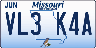 MO license plate VL3K4A