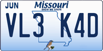 MO license plate VL3K4D