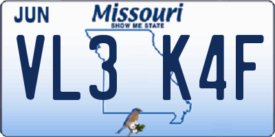 MO license plate VL3K4F