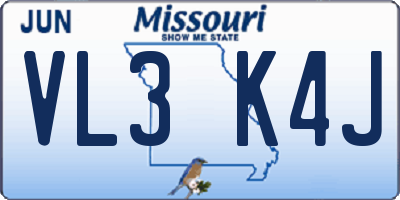 MO license plate VL3K4J