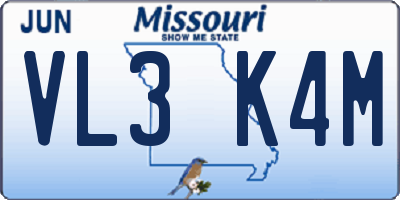 MO license plate VL3K4M