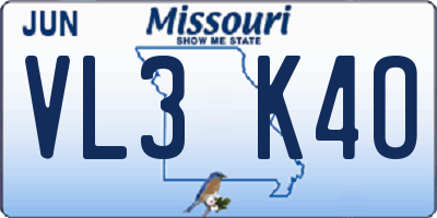MO license plate VL3K4O
