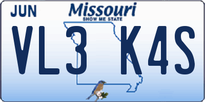 MO license plate VL3K4S