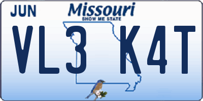 MO license plate VL3K4T