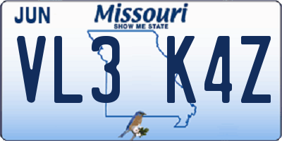 MO license plate VL3K4Z
