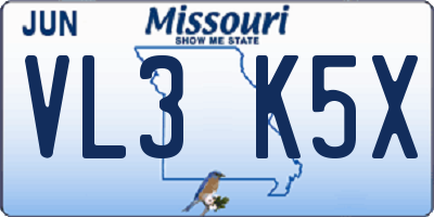 MO license plate VL3K5X