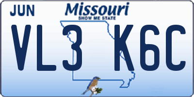 MO license plate VL3K6C