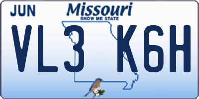 MO license plate VL3K6H
