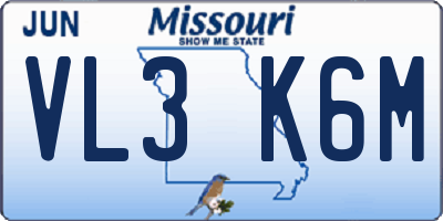 MO license plate VL3K6M