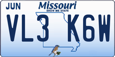 MO license plate VL3K6W