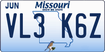 MO license plate VL3K6Z