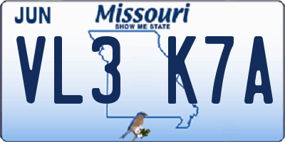 MO license plate VL3K7A