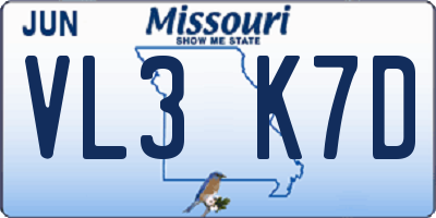 MO license plate VL3K7D