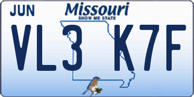 MO license plate VL3K7F