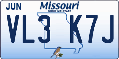 MO license plate VL3K7J