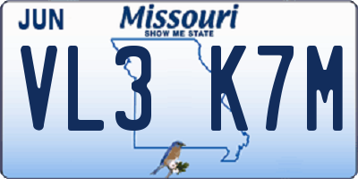 MO license plate VL3K7M