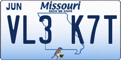 MO license plate VL3K7T