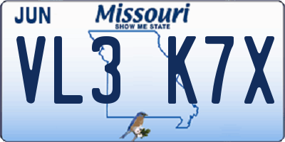 MO license plate VL3K7X