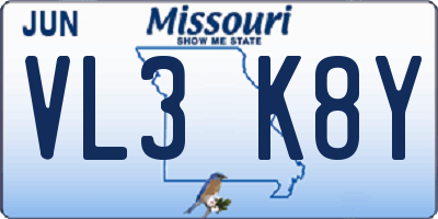MO license plate VL3K8Y