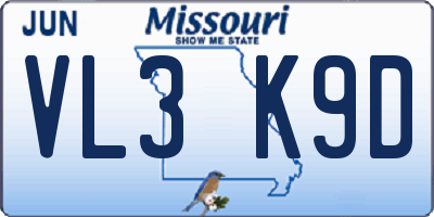 MO license plate VL3K9D