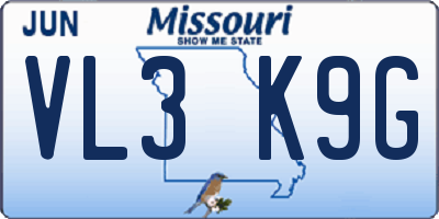 MO license plate VL3K9G