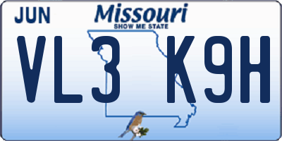 MO license plate VL3K9H