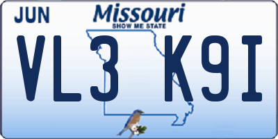 MO license plate VL3K9I
