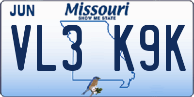 MO license plate VL3K9K