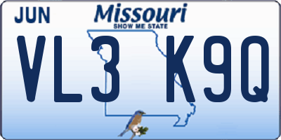 MO license plate VL3K9Q
