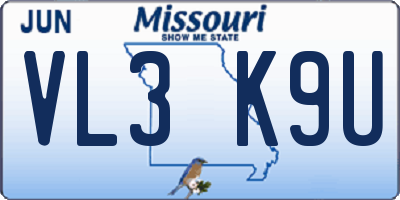 MO license plate VL3K9U