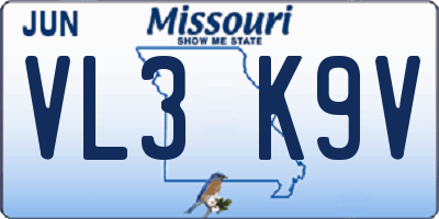 MO license plate VL3K9V