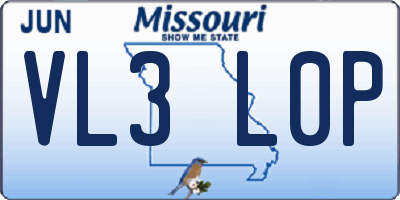 MO license plate VL3L0P