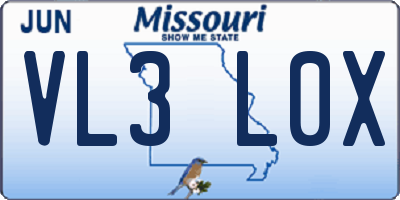 MO license plate VL3L0X