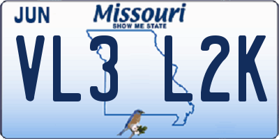MO license plate VL3L2K