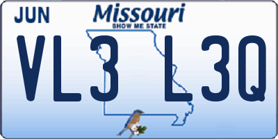 MO license plate VL3L3Q