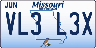 MO license plate VL3L3X