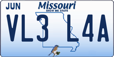 MO license plate VL3L4A