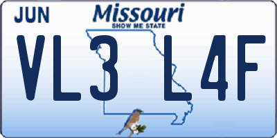 MO license plate VL3L4F