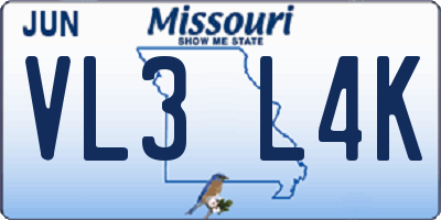 MO license plate VL3L4K